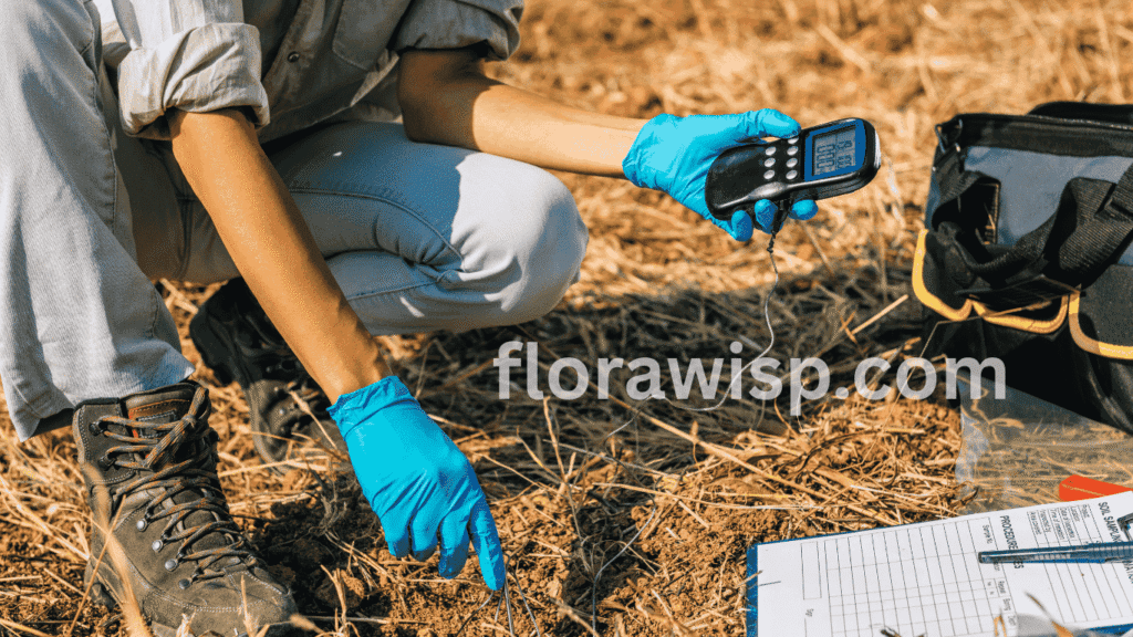 A man Soil thermometer to check the temperature of soil