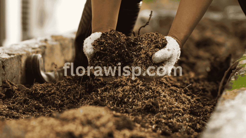 Best Soil for Flowers being mixed by hand in a garden bed with compost and organic matter