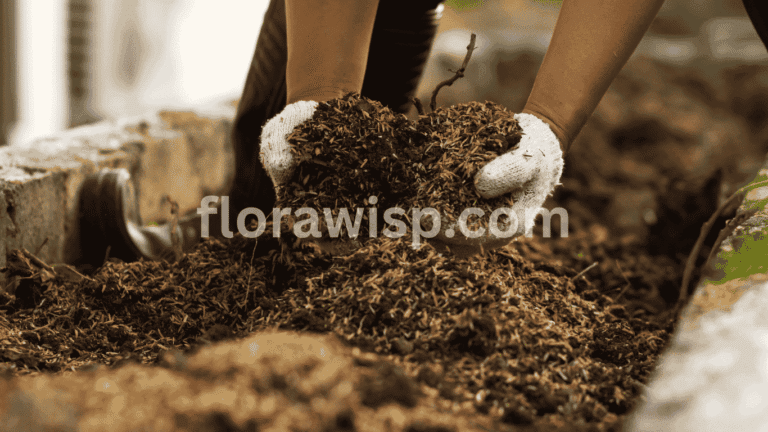 Best Soil for Flowers being mixed by hand in a garden bed with compost and organic matter
