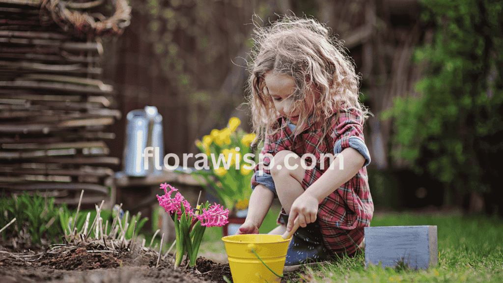 Gardening for beginners, A cute little girl planting colorful flowers in the garden, symbolizing the joy of gardening.