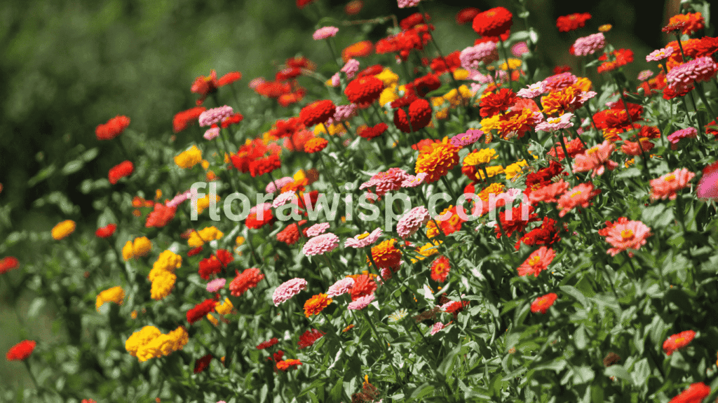 Zinnia Seeds blooming into vibrant summer flowers in a full sun garden