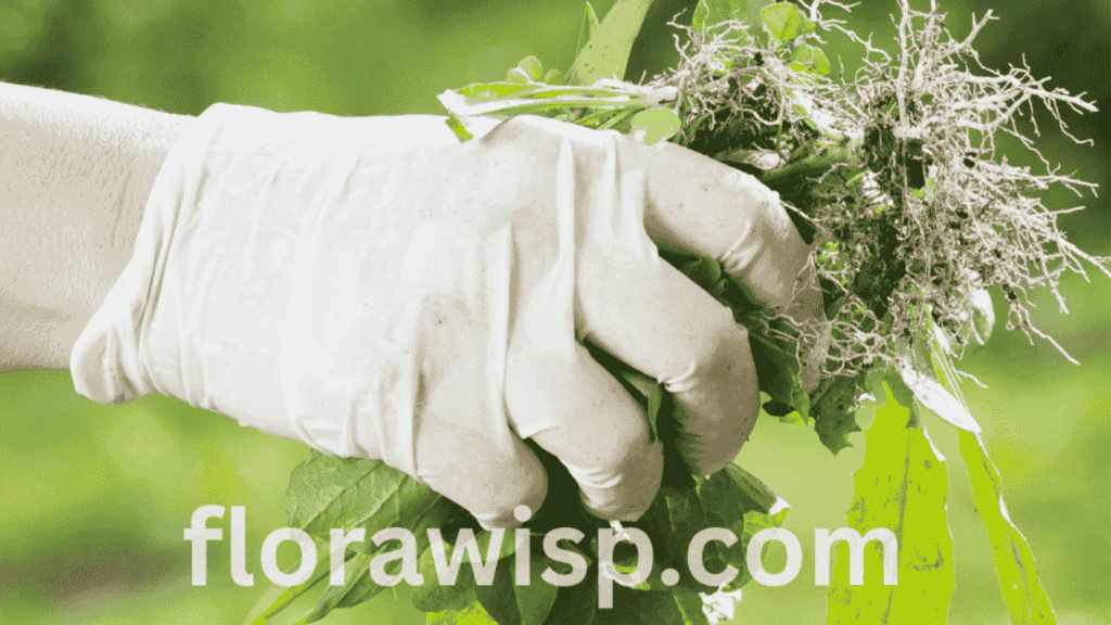 A man removing weeds by hand in a lush garden, showcasing a simple lawn care tip for beginners.