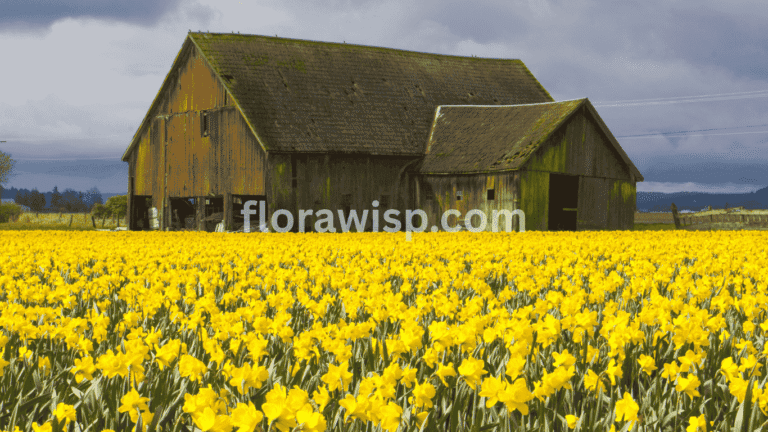 Blooming daffodil bulbs in a spring field with bright yellow flowers under sunlight
