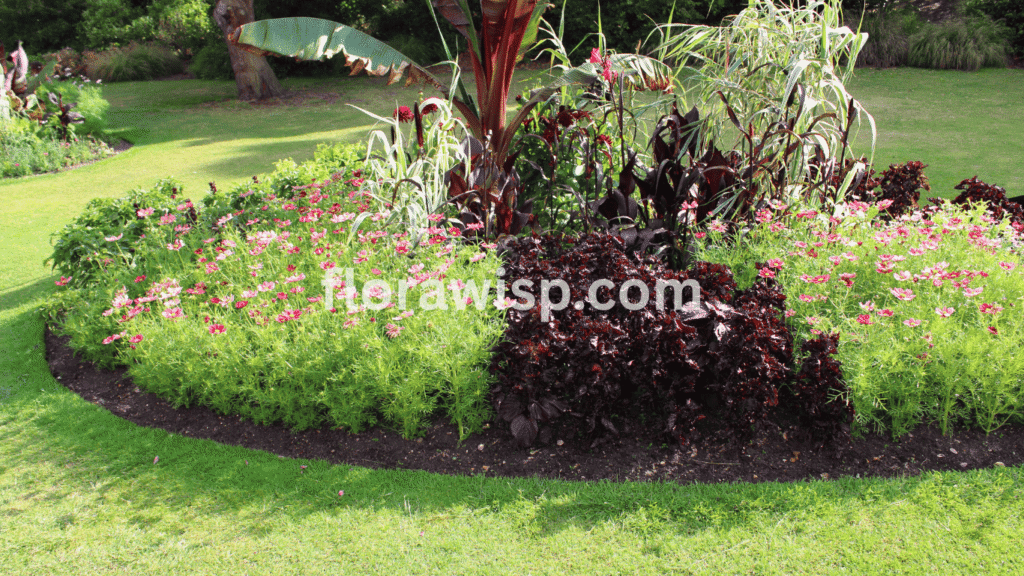 Cosmos flower garden ideas featuring colorful blooms in a layered backyard bed with companion plants.