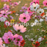 Colorful cosmos flower varieties blooming in a garden during peak summer season with butterflies and bees nearby.