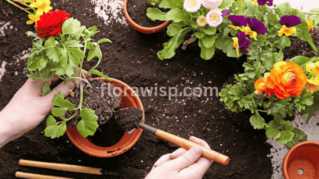 How to plant ranunculus – gardener placing claw-side-down corms into well-draining soil at proper depth and spacing