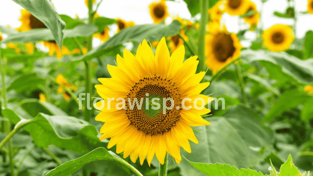 Mammoth sunflower in pot growing over 8 feet tall, thriving in a large container under full sunlight on a patio