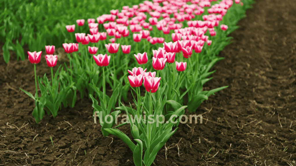 pink tulips meaning and symbolism in spring gardens, showcasing light pink and hot pink varieties expressing affection and gratitude.