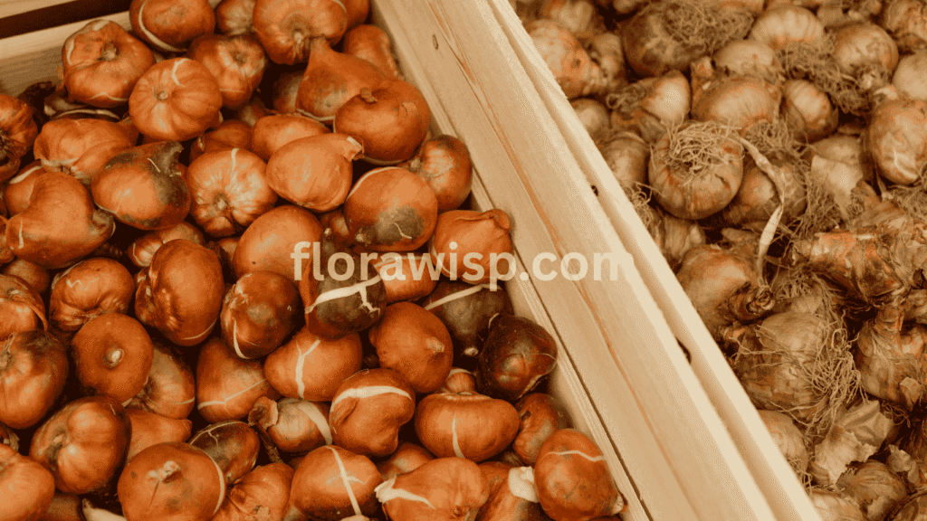 Tulip and daffodil bulbs for sale displayed in baskets ideal for fall planting and vibrant spring garden blooms.