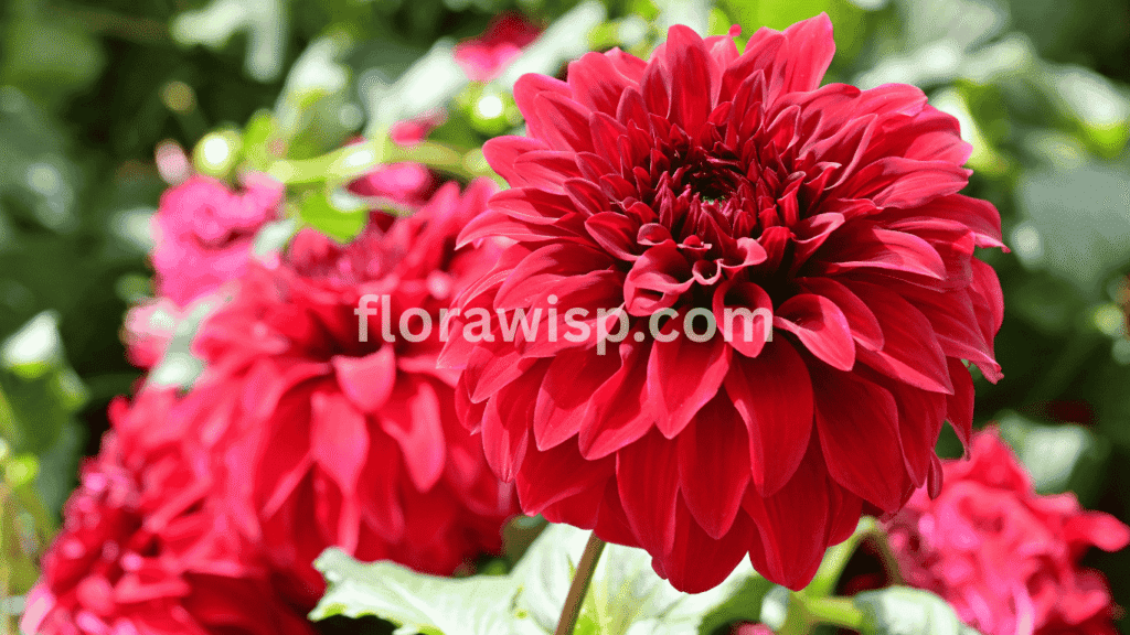 dinnerplate dahlia flowers in full bloom with large vibrant petals in a summer garden