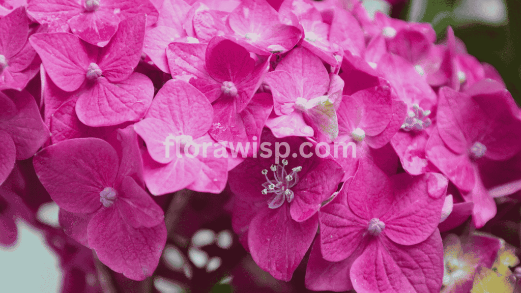 Endless Summer Pink Hydrangea in full bloom with vibrant mophead flowers and lush green foliage in a shaded summer garden


