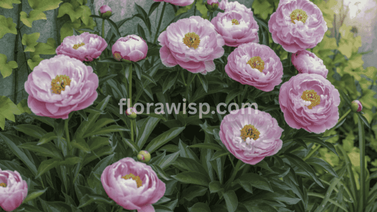 Close-up of lush pink peonies in full bloom during spring, showing healthy foliage and vibrant petals ideal inspiration for gardeners growing peonies in home gardens.