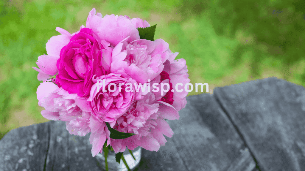 Peony and rose bouquet featuring lush pink peonies and romantic roses, perfect for weddings, anniversaries, and elegant floral décor