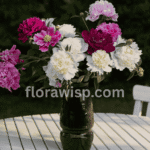Elegant peony bouquet in a glass vase, showcasing fresh pink and white blooms for home décor or gifting