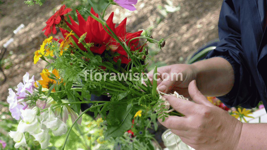 Handmade red dahlia bouquet with fresh vibrant blooms, ideal for weddings, events, and home décor.