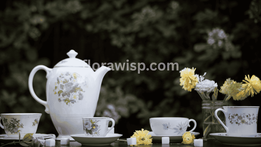 Cup of freshly brewed white peony tea with delicate floral aroma, known for its smooth flavor and health benefits