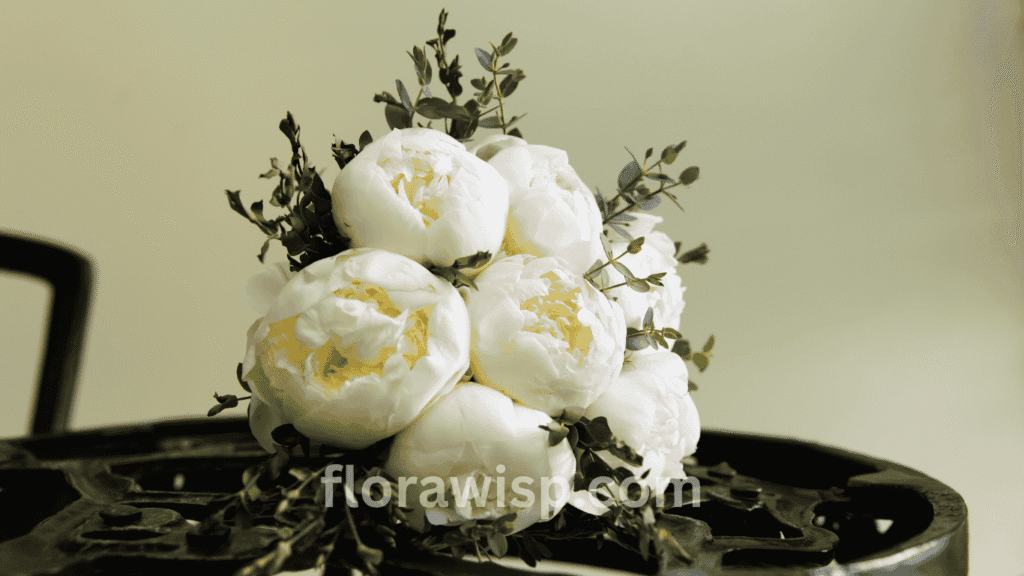 Elegant white peony wedding bouquet with lush blooms, perfect for bridal arrangements and classic wedding decor