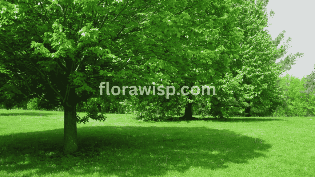 Overseeding for shady spots under a tree canopy with grass thriving in partial shade.